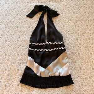 Y2k Bebe black and white halter top with braided detail